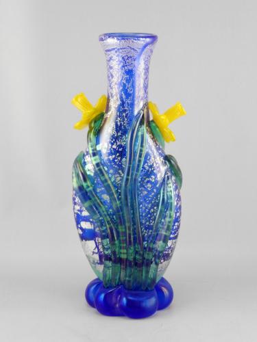 Blue Silver Leaf Vase w/Daffodils by Tommie Rush