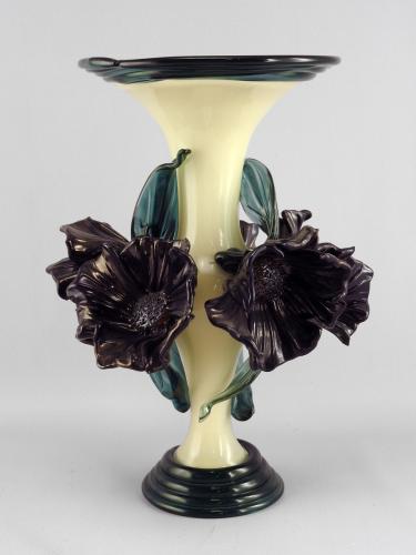 Flower Vase/Ivory Over Sargasso w/Black Poppies by Susan Rankin
