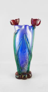 Red Tulip Vase W/Silver Leaf by Tommie Rush