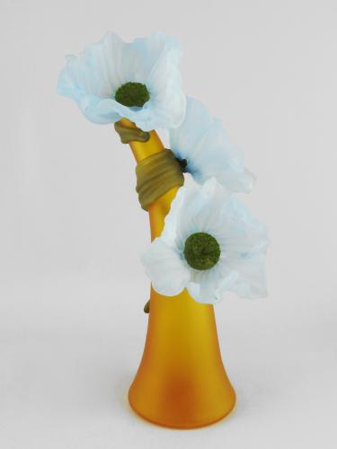 Tall Sprig Vase/Gold w/Blue Poppies by Susan Rankin