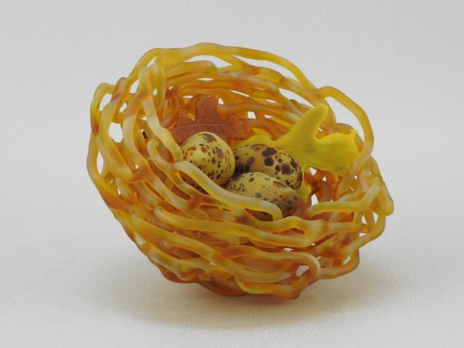 Mini Nest w/Eggs & Leaves Golden by Demetra Theofanous & Dean Bensen