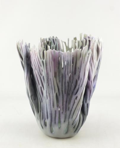 Large Vase/Purple, Blue & White by Glenda Kronke
