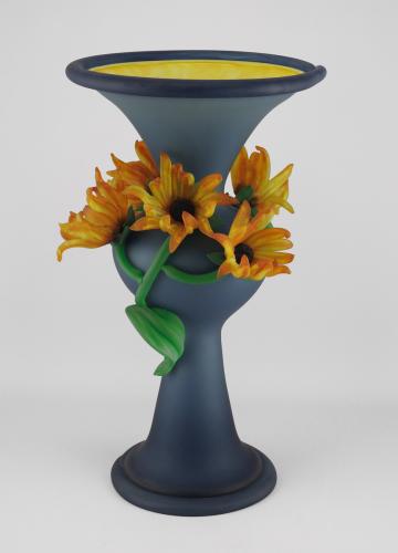 Large Flower Vase/Steel Blue Over Gold by Susan Rankin