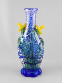 Blue Silver Leaf Vase w/Daffodils by Tommie Rush