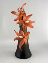 Tall Sprig Vase/Grey w/ Salmon Lilies by Susan Rankin