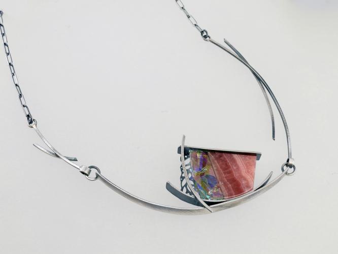 Necklace/Rhodochrosite & Optical Glass by Marc & Wendy Zoschke
