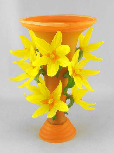 Flower Vase/Rust with Yellow Flowers by Susan Rankin