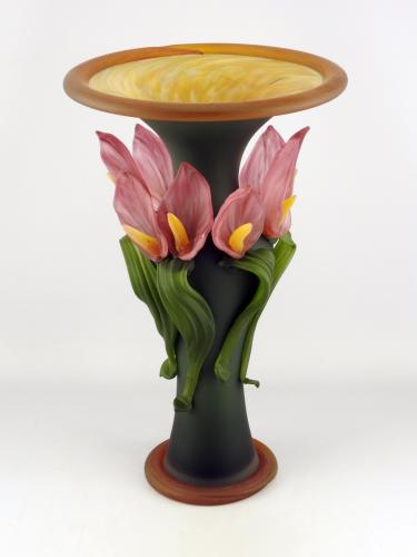 Flower Vase/Dk Green With Pink Calla Lilies by Susan Rankin